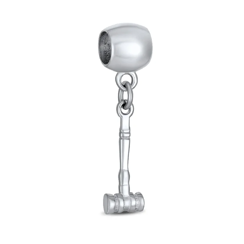 Fashion Bracelets for Special Occasions-Sterling Silver Sports Gavel Dangle Charm Bead for European Bracelets