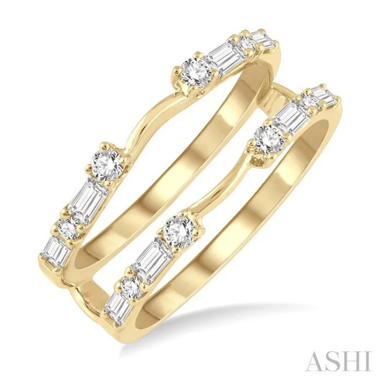 Birthstone Engagement Rings for Men-5/8 ctw Baguette and Round Cut Diamond Insert Ring in 14K Yellow Gold