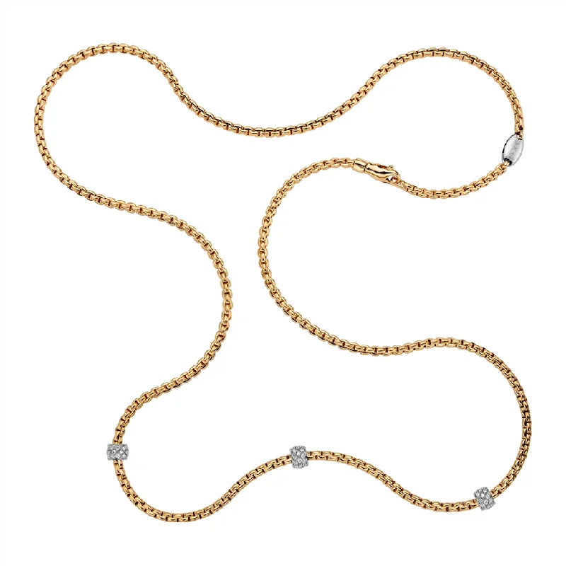 14K Gold Necklaces-FOPE Three Diamond Rondel Station Necklace (73001c3)