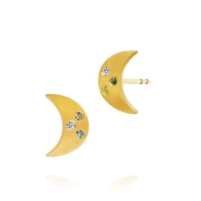 Custom Gold Drop Earrings-Small Luna 18K Gold Earrings w. Diamonds