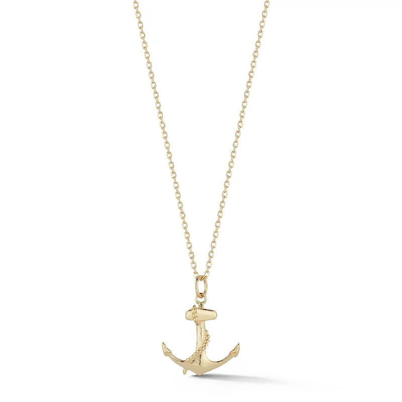 Trendy Gold Necklaces-14kt Nautical Anchor Necklace