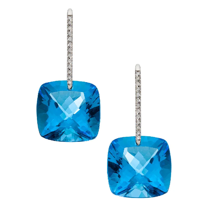 Silver Stud Earrings for Women-Reid Earrings White Gold Swiss Blue Topaz