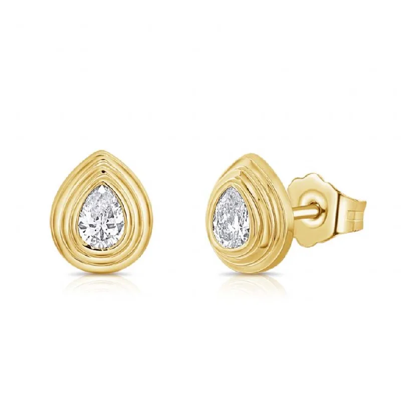 Handmade Drop Earrings for Women-Statement Gold Pear Diamond Studs