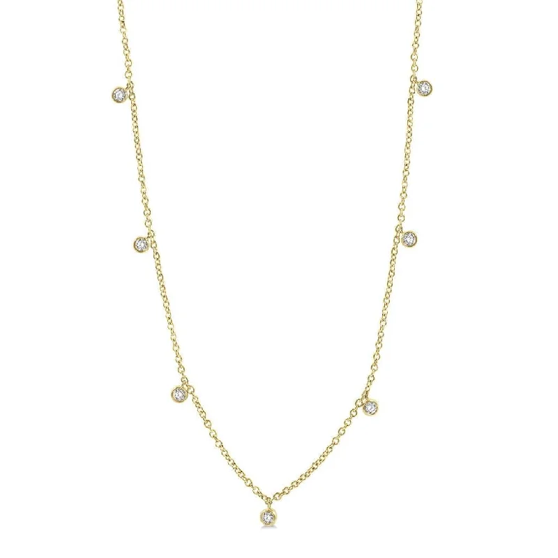 Bridesmaid Necklaces-14K Yellow Gold Drop Station Diamond Necklace