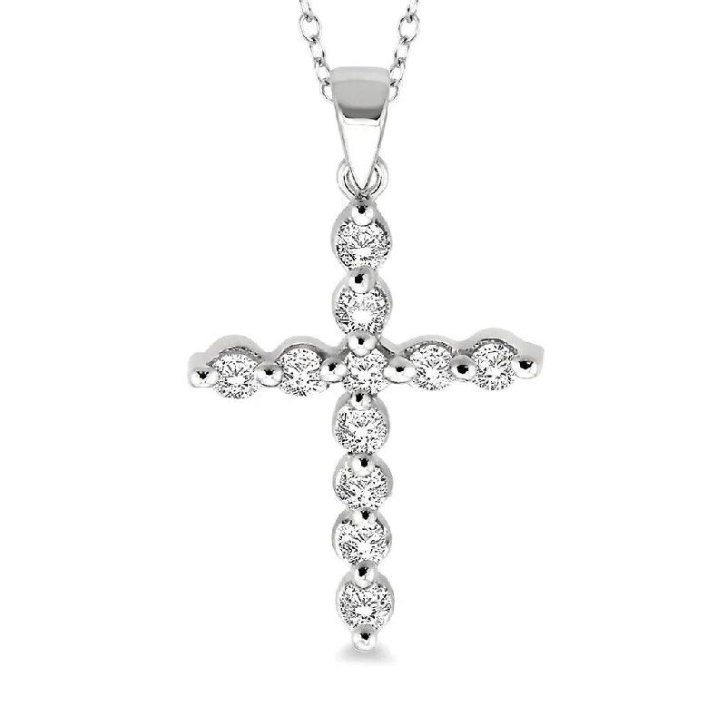 Gemstone Pendant Necklaces-Sterling Silver Diamond Cross Pendant Necklace