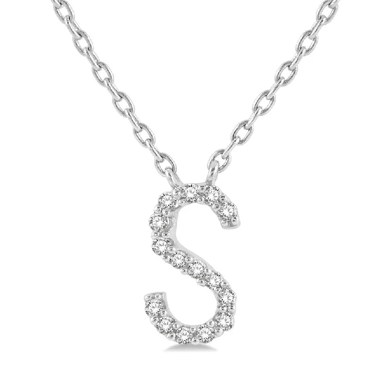 Bridal Necklaces-10K White Gold S Initial Diamond Necklace