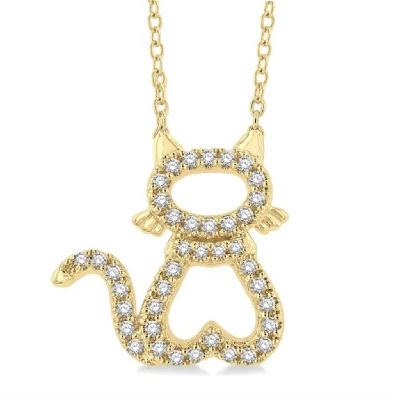 Art Deco Necklaces-10K Yellow Gold Petite Cat Diamond Necklace