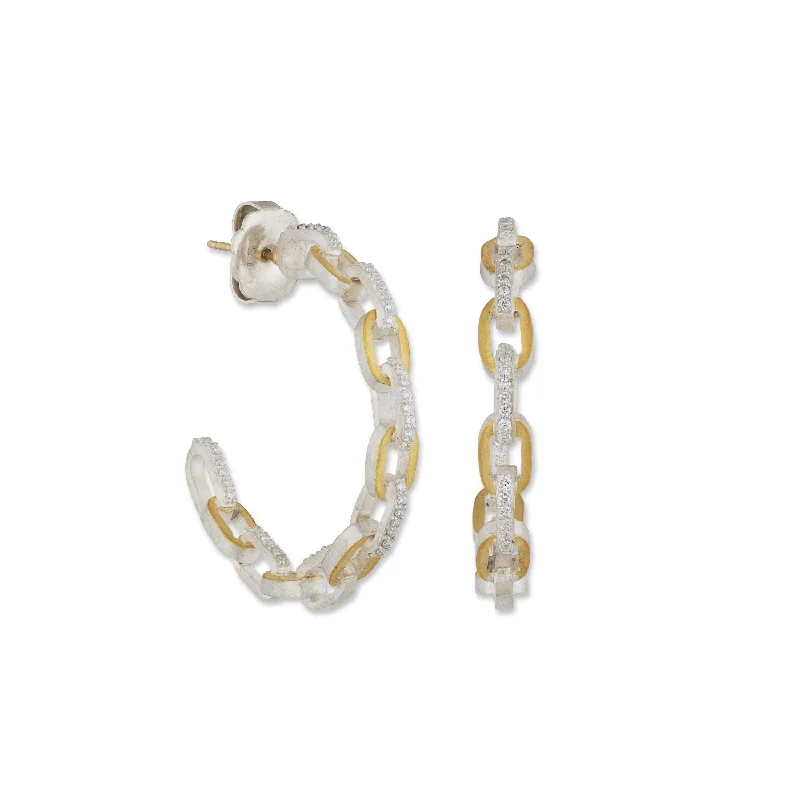 Elegant Hoop Earrings for Women-Lika Behar 35mm Diamond "Chill-Link" Hoop