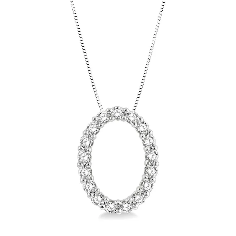 Antique Silver Necklaces-14K White Gold Oval Diamond Pendant Necklace