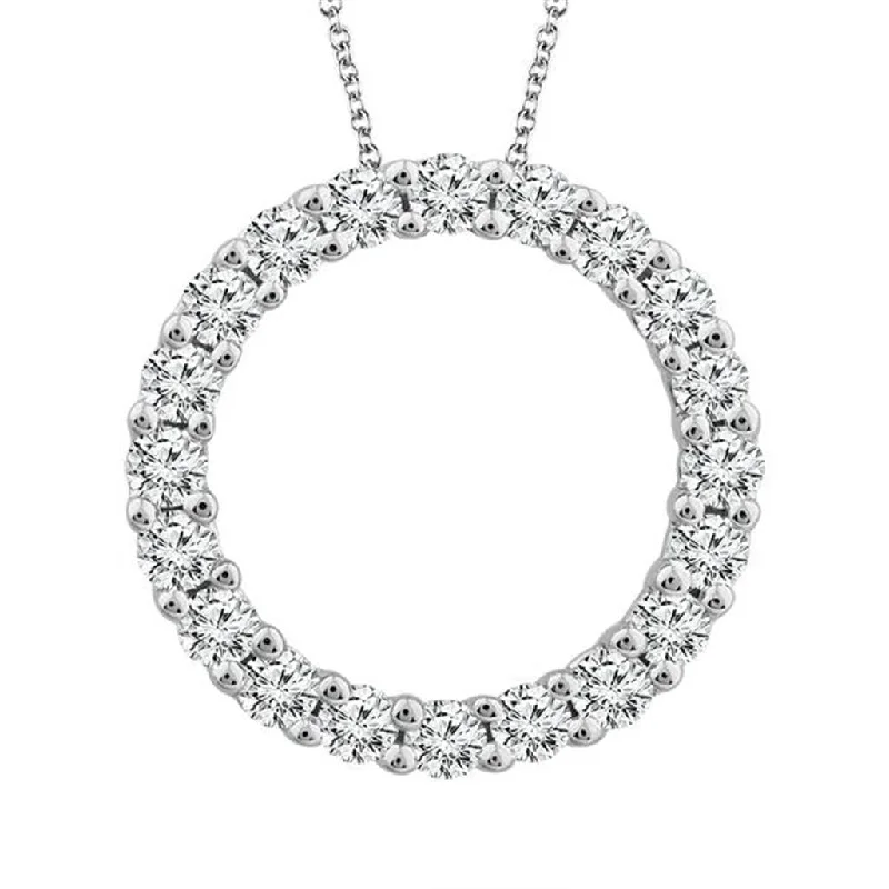 Moon Necklaces-14K White Gold Natural Diamonds Circle Pendant Necklace