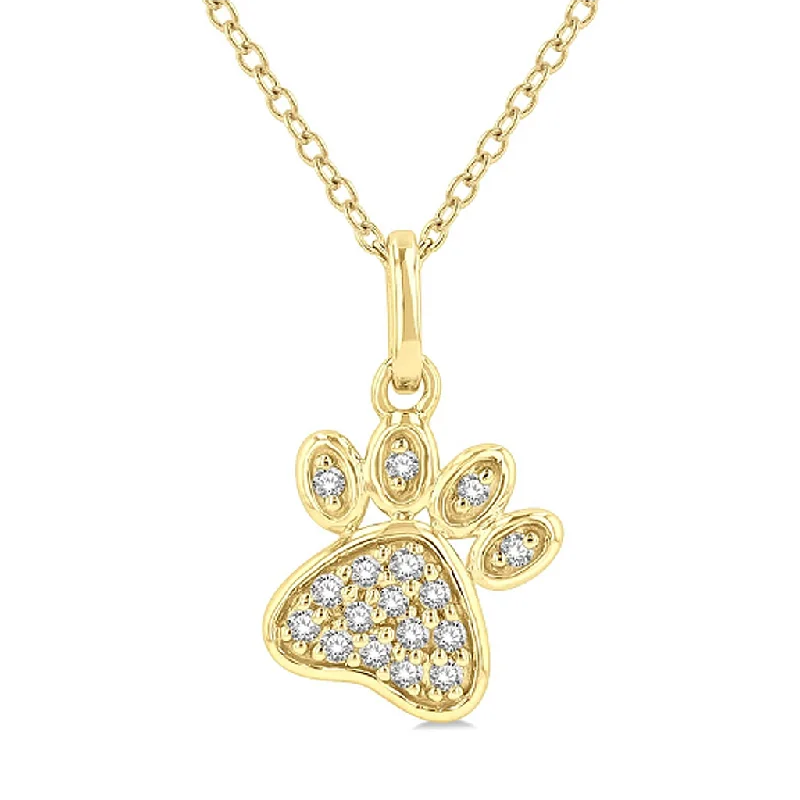 Zodiac Sign Necklaces-10K Yellow Gold Petite Paw Print Diamond Pendant Necklace