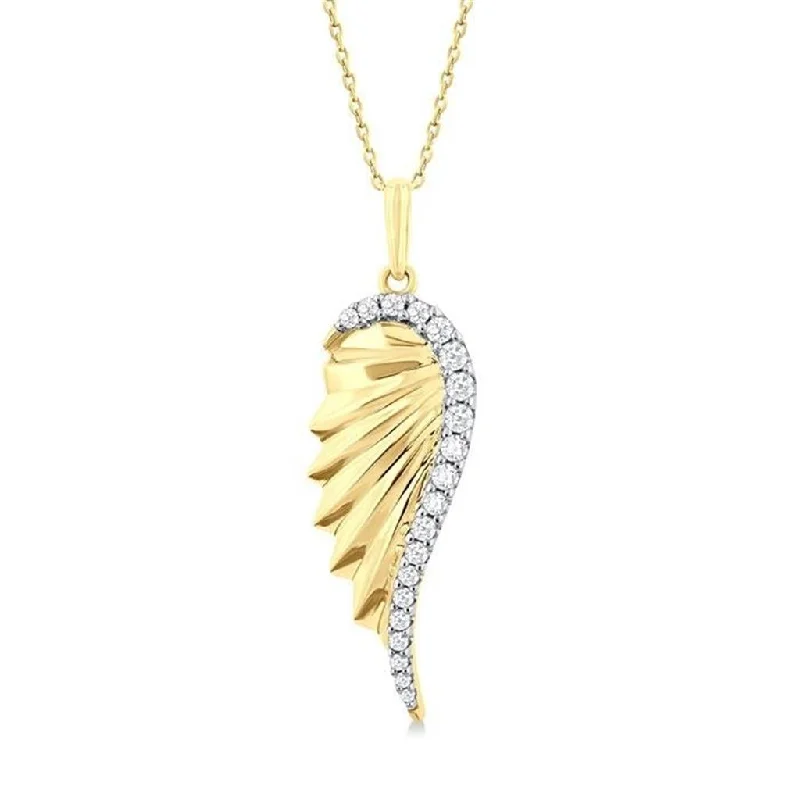 Adjustable Pendant Necklaces-10K Yellow Gold Natural Diamonds Angel Wings Pendant Necklace