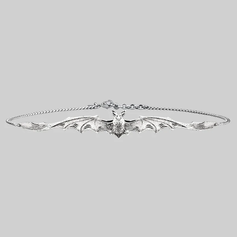 Bohemian Necklaces-LILITH. Silver Bat Choker