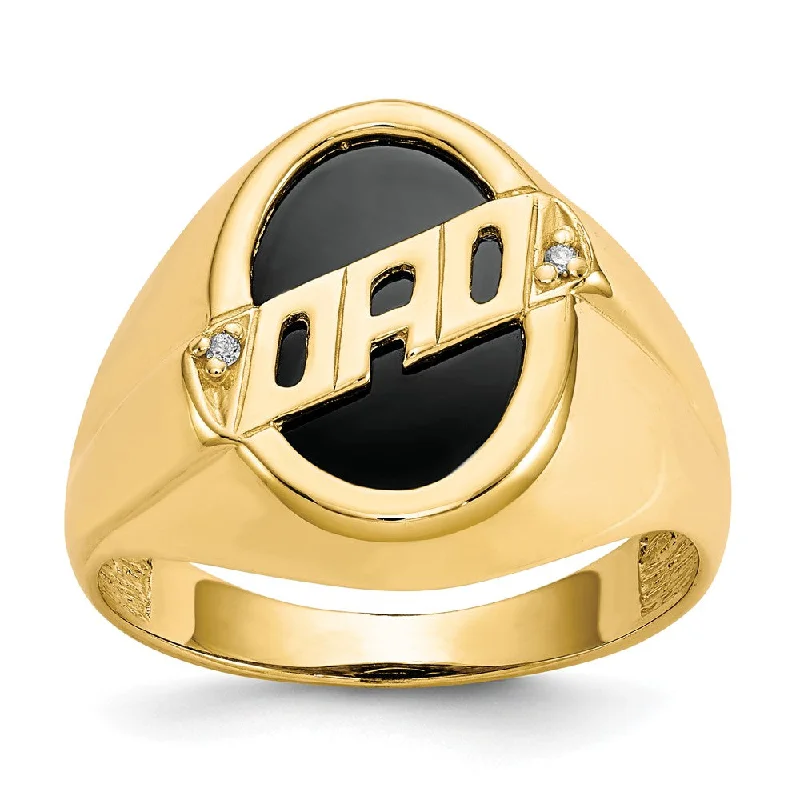 Vintage Wedding Bands with Gemstones-10K Yellow Gold Men's Real Diamond and Black Onyx DAD Ring (Light Weight Option)