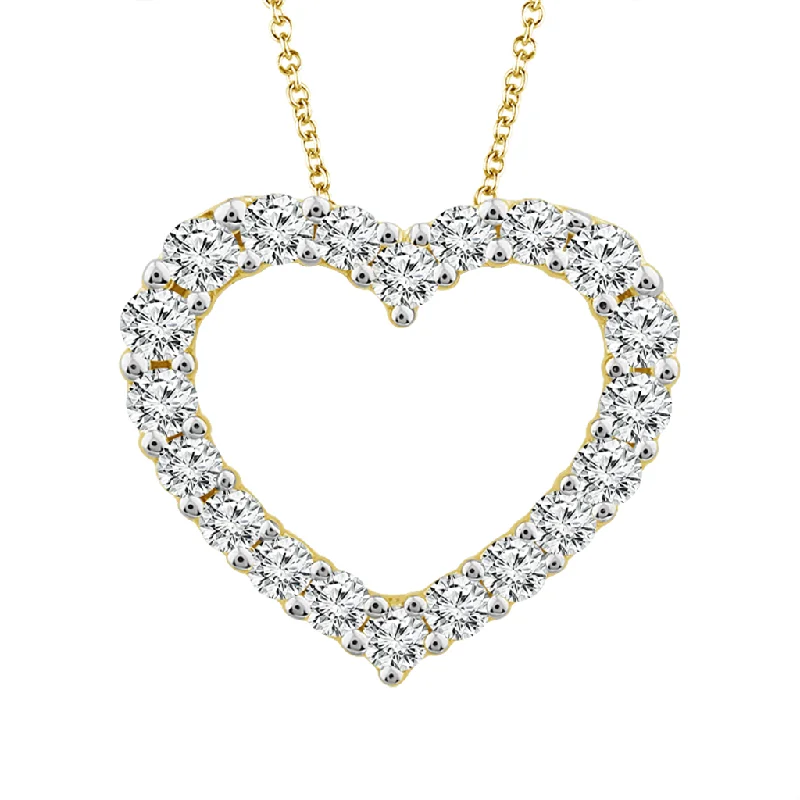 Simple Gold Necklaces-14K Yellow Gold Natural Diamonds Heart Pendant Necklace