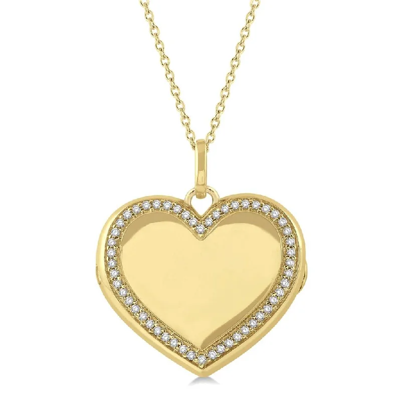 Sterling Silver Necklaces-10K Yellow Gold Diamond Heart Locket Pendant Necklace