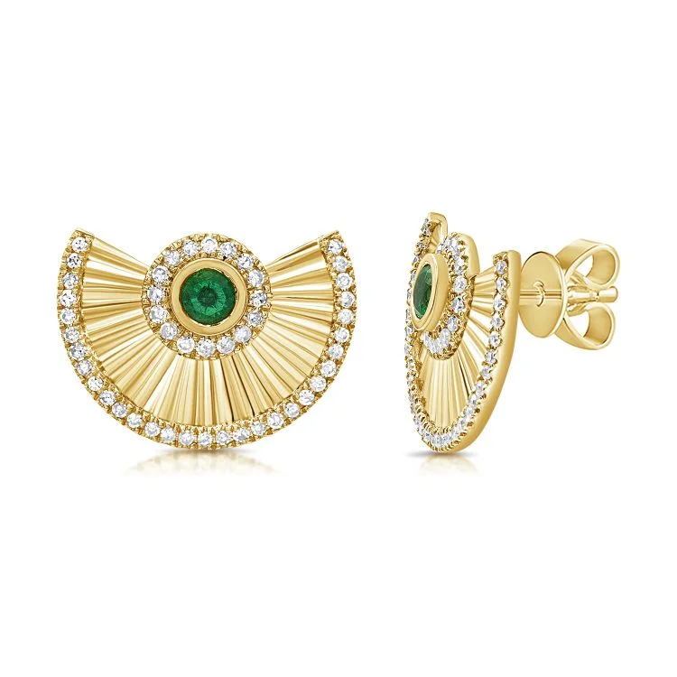 Trendy Crystal Earrings-Fluted Emerald Half Round Statement Earrings