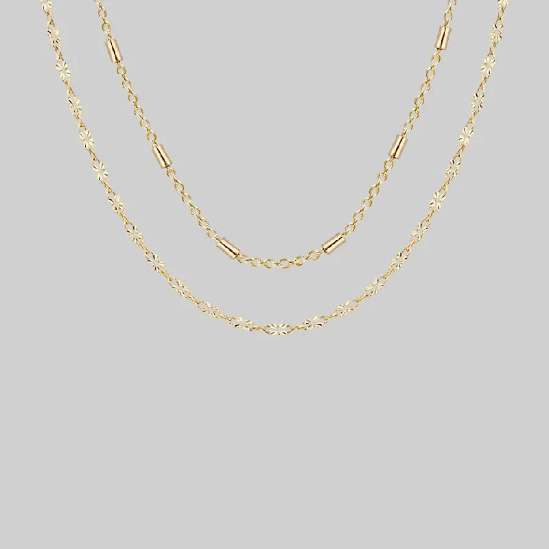 Unique Necklaces-PURITY. Delicate Double Chain Necklace - Gold