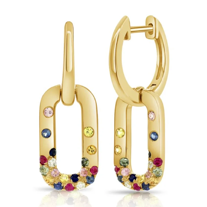 Sparkling Drop Earrings for Women-Gemstone and Diamond Confetti Link Earrings