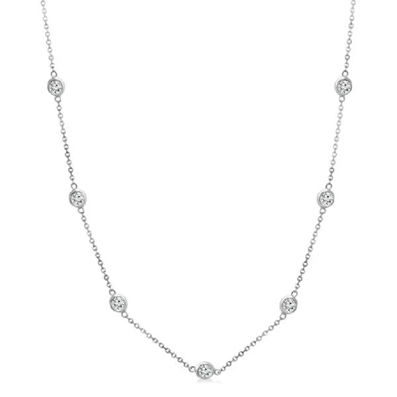 Elegant Pendant Necklaces-14K White Gold Natural Diamonds Station Necklace