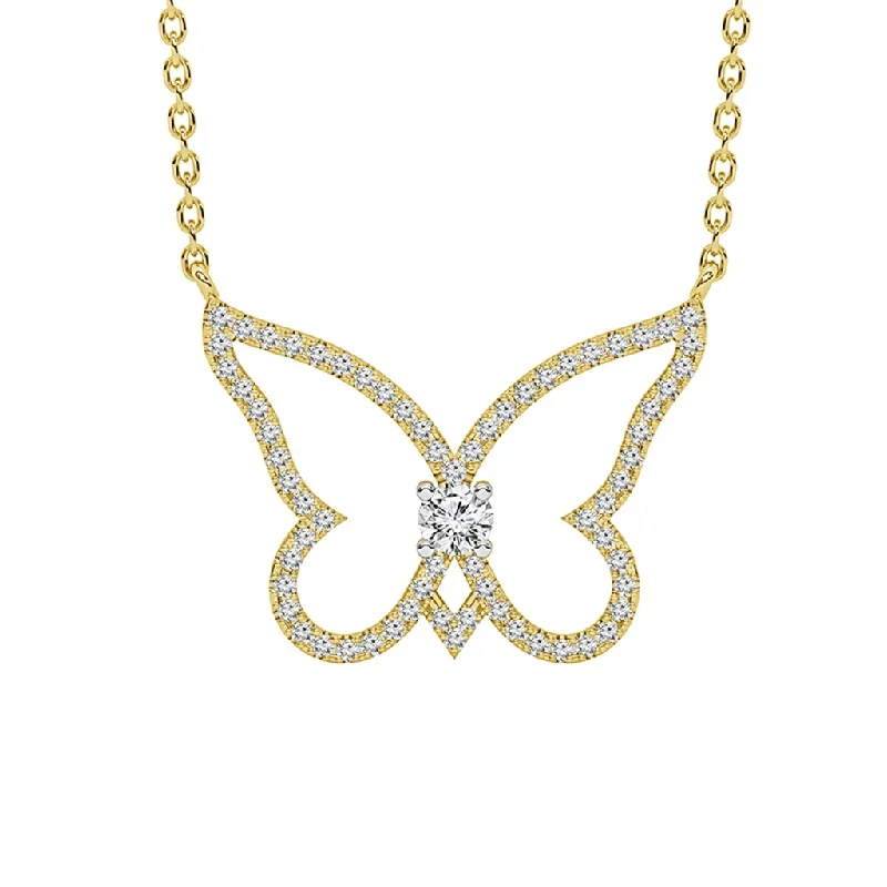 Valentine's Day Necklaces-10K Yellow Gold Diamond Butterfly Necklace