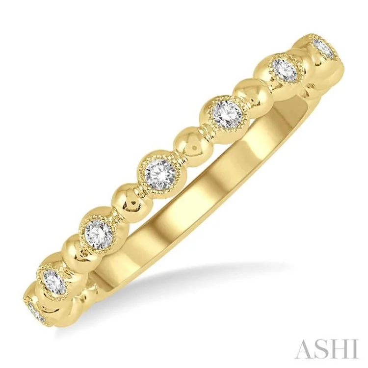 Designer Wedding Rings with Custom Engraving-1/6 ctw Ball Link Round Cut Diamond Stack Band in 14K Yellow Gold