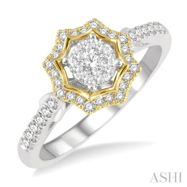 Fashion Diamond Engagement Rings-1/3 ctw Star Shape Lovebright Round Cut Diamond Ring in 14K White and Yellow Gold