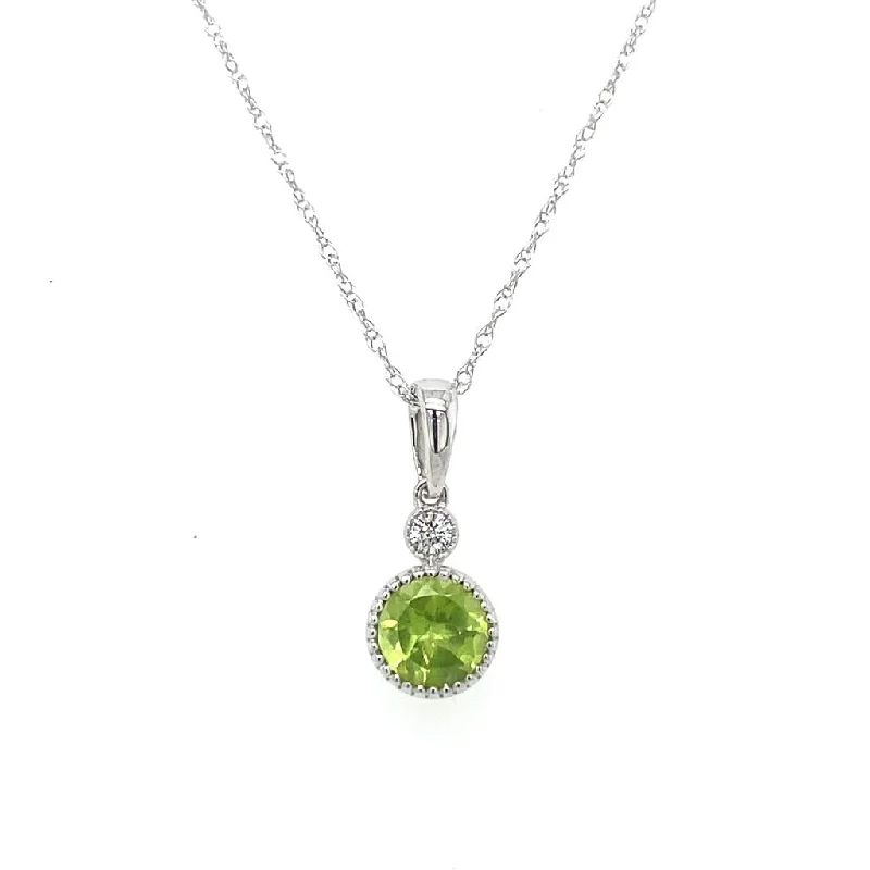 Opal Necklaces-14K White Gold Peridot Drop Pendant Necklace