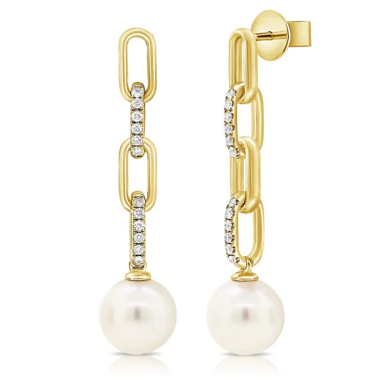 Sparkling Pearl Earrings-Large Pearl & Chain Pave Earrings