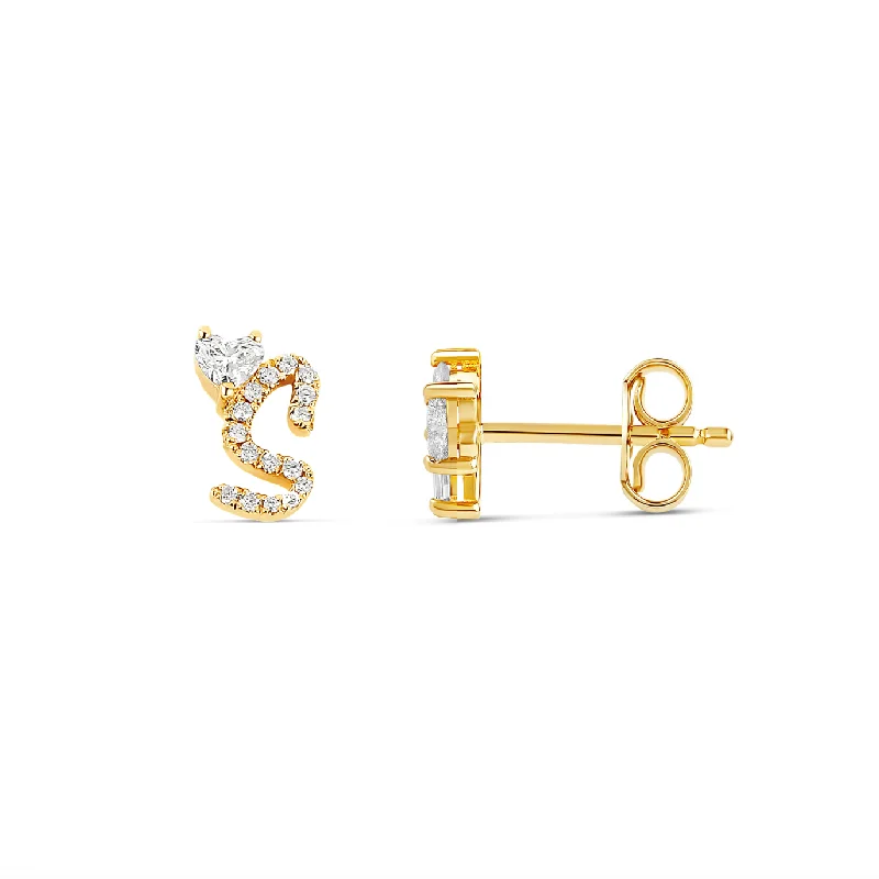 Elegant Drop Earrings for Women-Floating Diamond Initial Stud