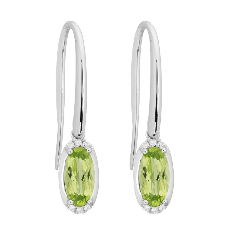 Designer Hoop Earrings for Women-Peridot & Diamond Oval Earrings