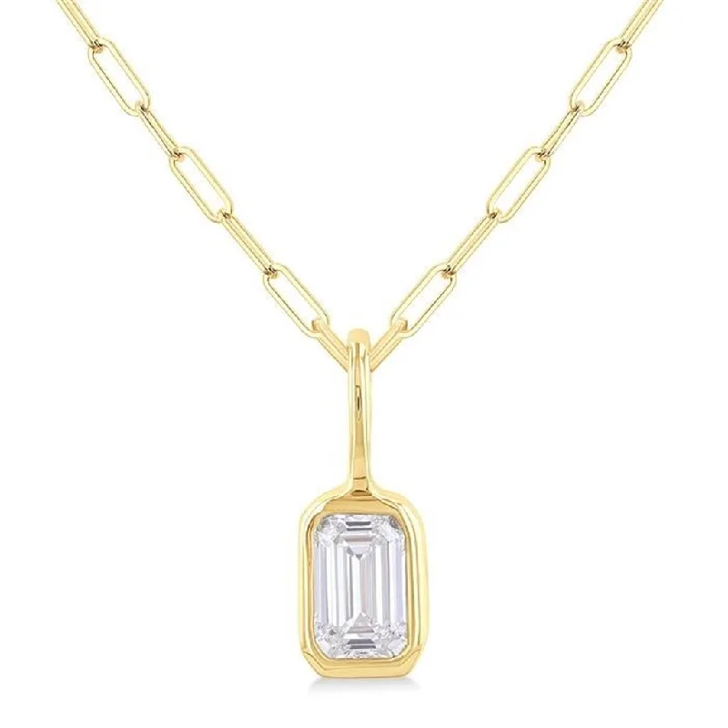 18K Gold Necklaces-14K Yellow Gold Emerald Cut Natural Diamonds Bezel Set Solitaire Pendant Necklace