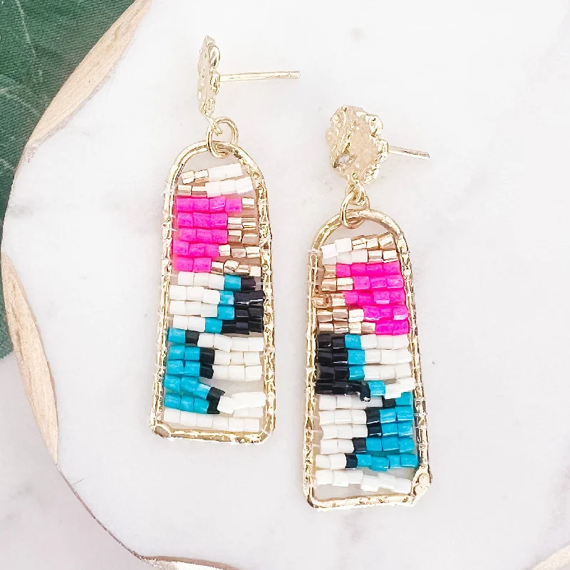 Silver Drop Earrings for Women-Miami Multi Seed Bead Gold Dangle Earrings