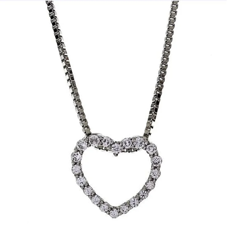 Creative Necklaces-14K White Gold Diamond Heart Pendant Necklace