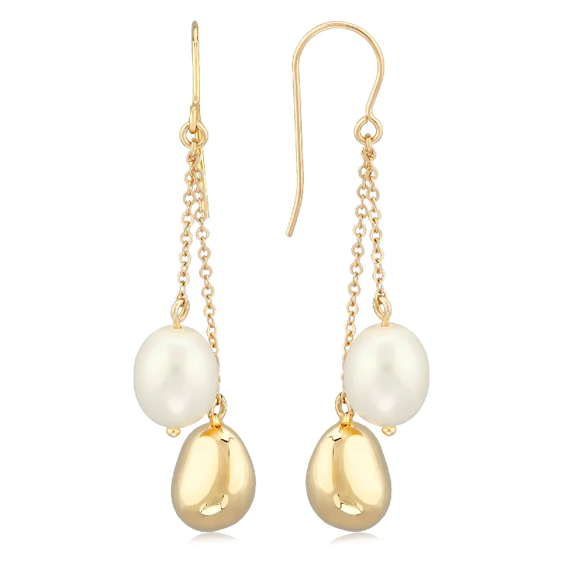 Simple Drop Earrings-Pearl & Gold Double Dangle Earring