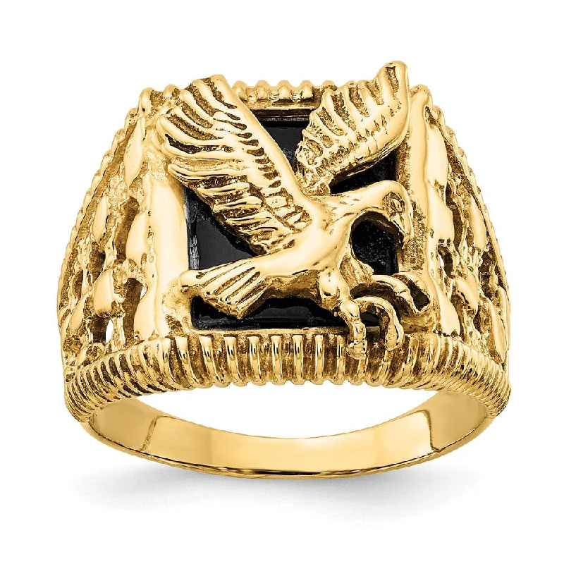 Luxury Diamond Engagement Rings-14K Yellow Gold Men's Onyx Eagle Ring