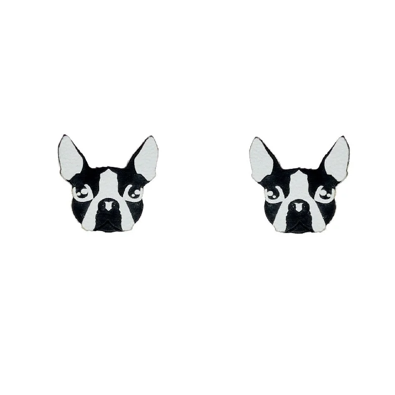 Modern Designer Earrings for Women-Last Chance! Boston Terrier Earrings in Black/White