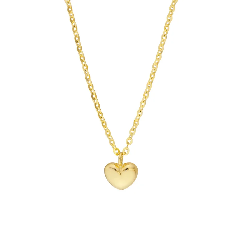 Vintage Gold Necklaces-14K Yellow Gold Puff Heart Pendant Necklace