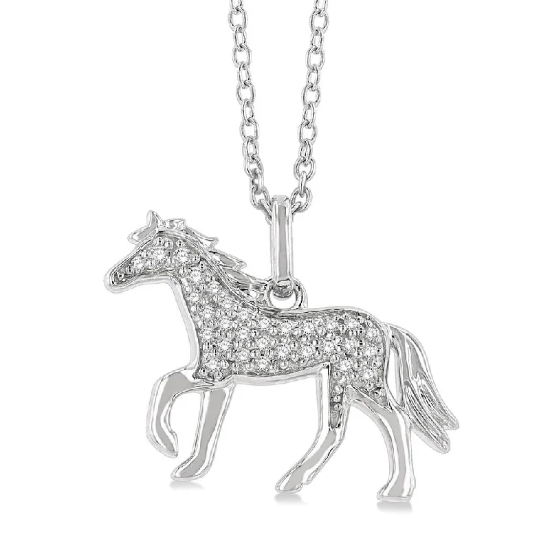 Custom Diamond Necklaces-10K White Gold Petite Horse Diamond Pendant Necklace