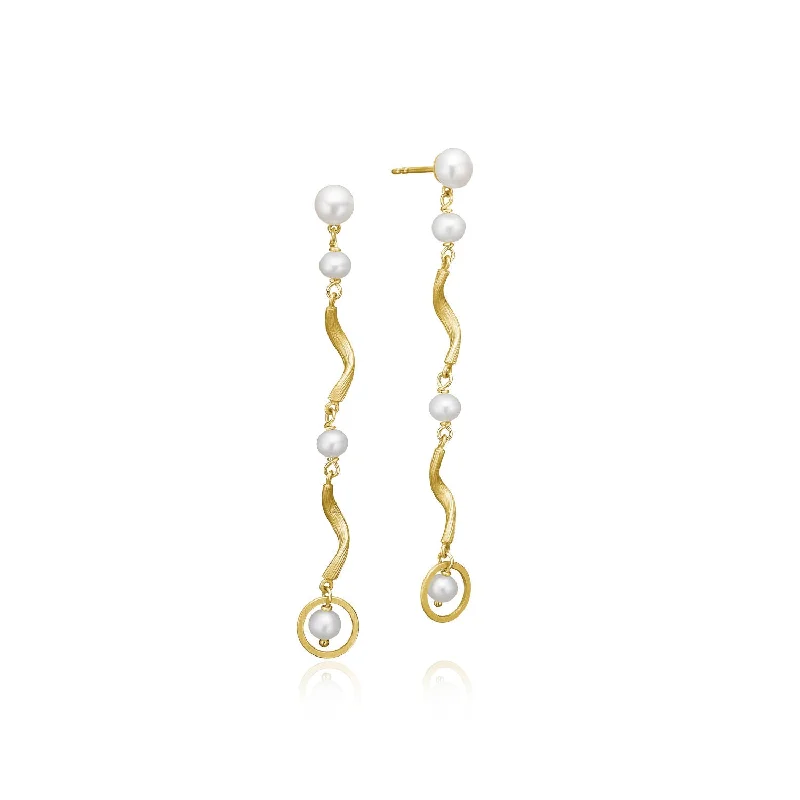 Unique Gold Earrings-Vega Pearl Long 18K Gold Earring