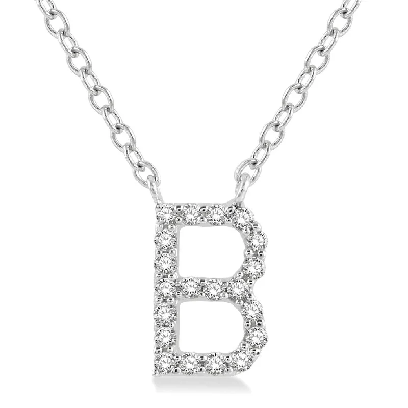 Stainless Steel Necklaces-10K White Gold B Initial Diamond Necklace