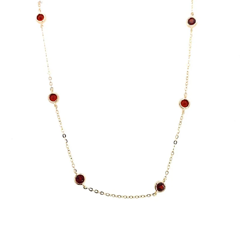 Fashionable Necklaces-14K Yellow Gold Bezel Set Garnet Station Necklace