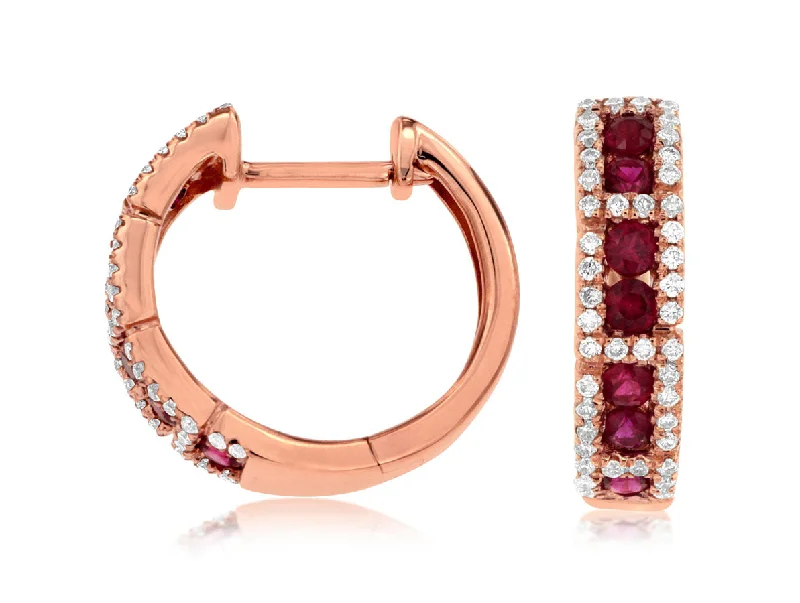 Luxury Crystal Hoop Earrings-Ruby & Diamond Huggies