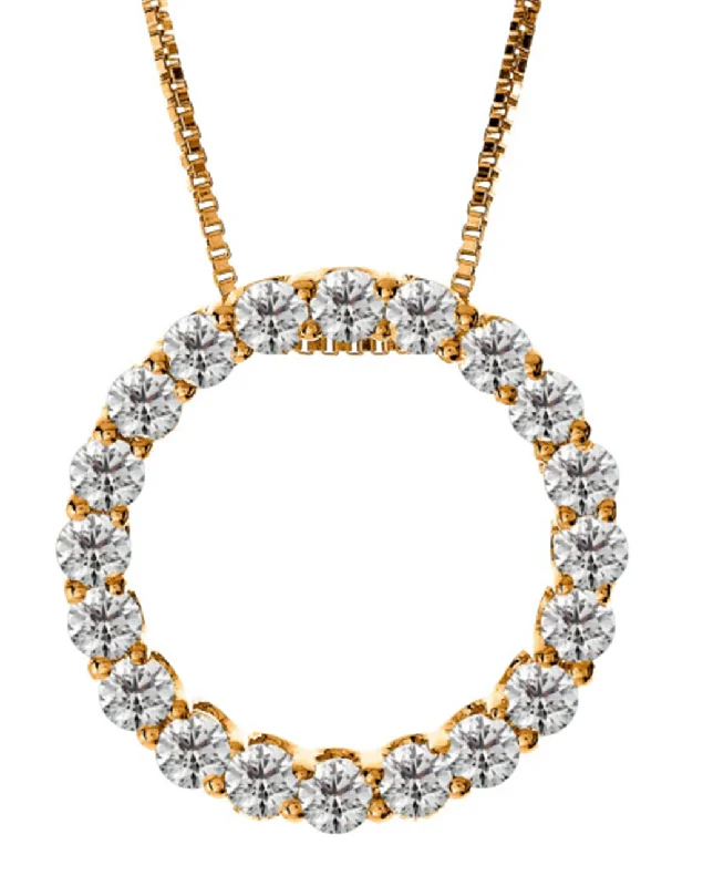 Silver Necklaces-14K Yellow Gold Diamond Circle Pendant Necklace