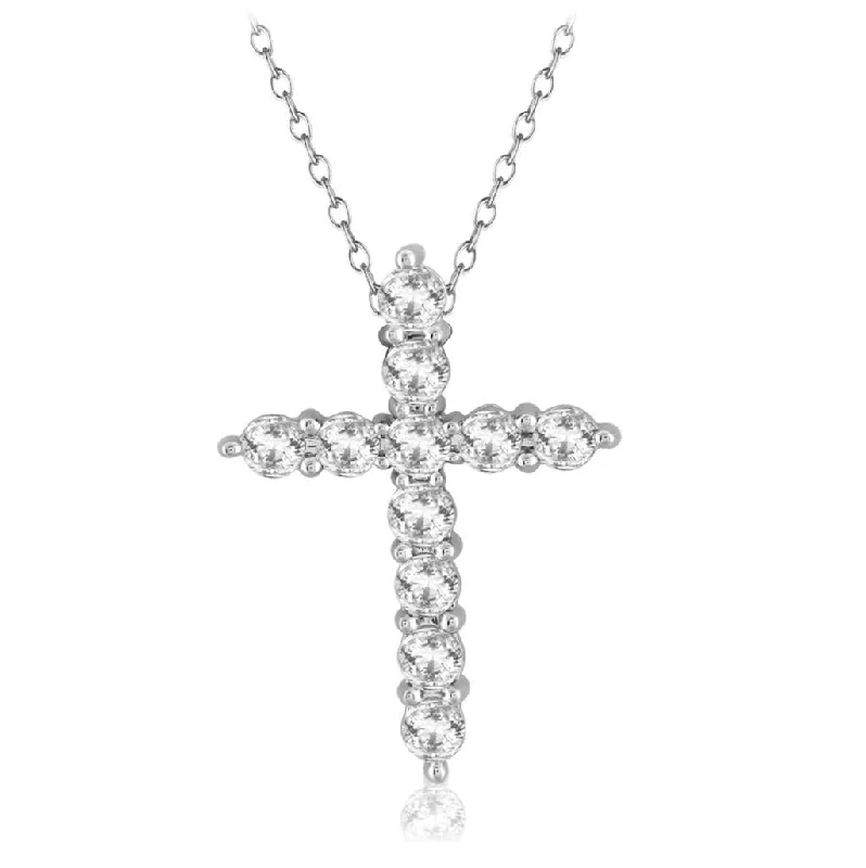 Affordable Gold Necklaces-14K White Gold Diamond Cross Pendant Necklace