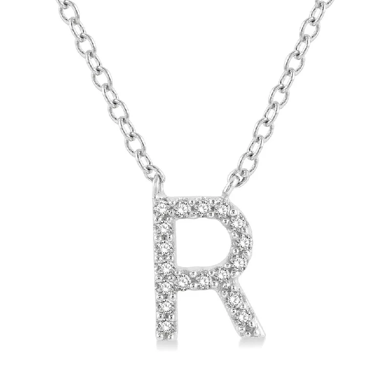 Gold-Plated Necklaces-10K White Gold R Initial Diamond Necklace