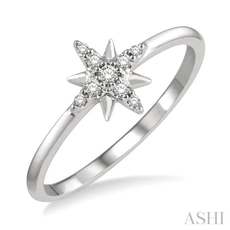 Men’s Personalized Rings-1/10 ctw Star Center Round Cut Diamond Petite Fashion Ring in 10K White Gold