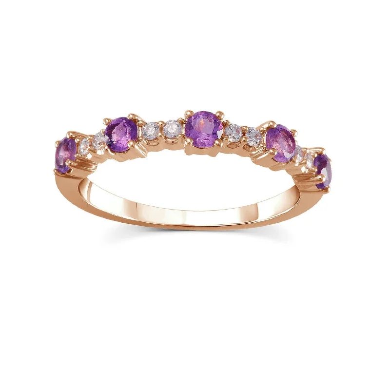 Designer Wedding Rings with Custom Engraving-Amethyst and Diamond Band Ring