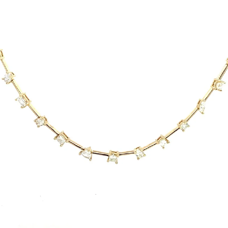 Simple Gold Necklaces-14K Yellow Gold Station Diamond Necklace