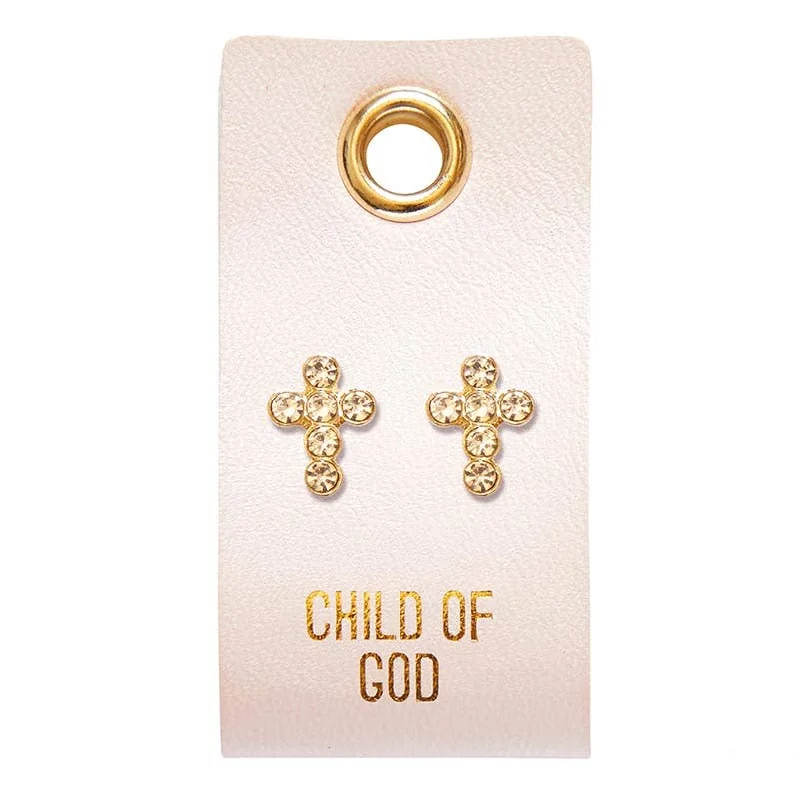 Unique Gemstone Stud Earrings-Child of God - Circle Cross Earrings